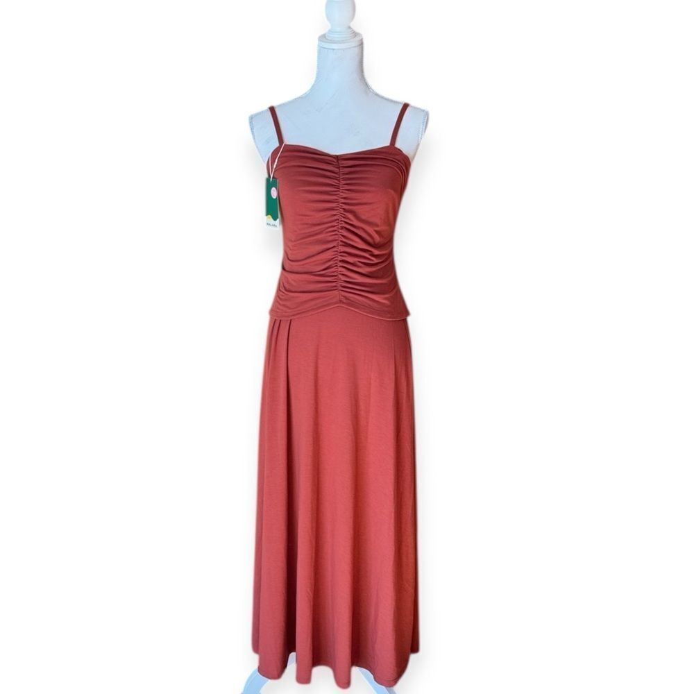 HALARA Rust Ruched Cami Soft Stretch Midi Dress *NEW*